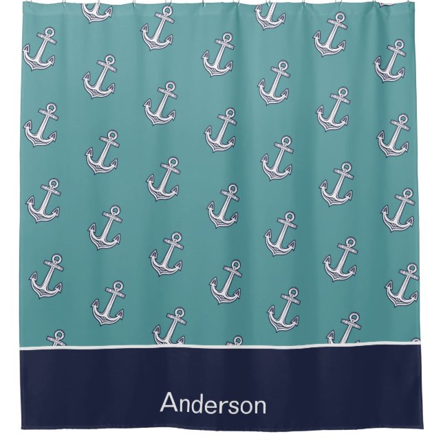 Custom Nautical Anchor Bathroom Teal Navy Blue  (Front)
