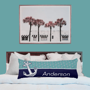 Custom Nautical Anchor Bathroom Teal Navy Blue   Body Pillow