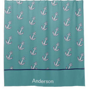 Custom Nautical Anchor Bathroom Teal Navy Blue  Sh