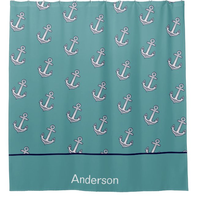 Custom Nautical Anchor Bathroom Teal Navy Blue  Sh (Front)