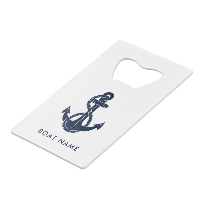 Custom Nautical Anchor Beach House Boat Name Credit Card Bottle Opener (Front Angled)