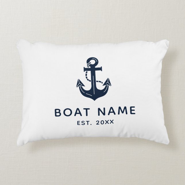 Custom Nautical Anchor Boat Name Accent Pillow (Front)