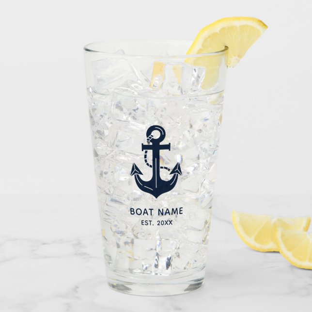 Custom Nautical Anchor Boat Name Glass (Back Ice)