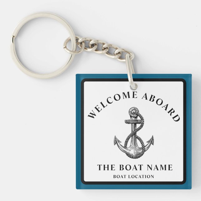 Custom Nautical Anchor – Boat Name & Location      Keychain (Front)