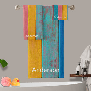 Custom Nautical Anchor Colourful Beach Rustic Wood Bath Towel Set