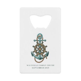 Custom Nautical Anchor Family Reunion Cruise Credit Card Bottle Opener