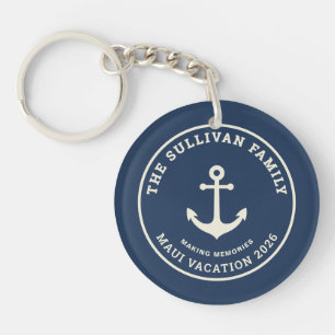 Custom Nautical Anchor Family Vacation Retro Badge Keychain