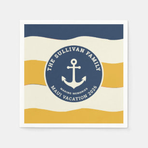 Custom Nautical Anchor Family Vacation Retro Badge Napkin