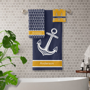 Custom Nautical Anchor  Golden Yellow Navy Blue 