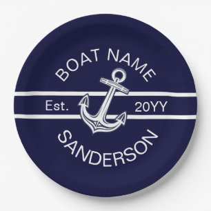 Custom Nautical Anchor Navy Blue Paper Plate