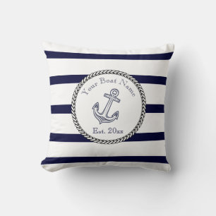 Custom Nautical Anchor Navy Blue stripes Throw Pil Pillow