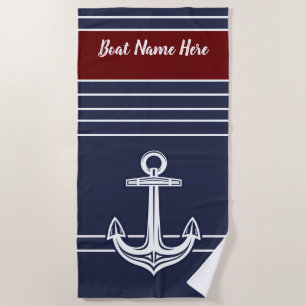 Custom Nautical Anchor Ocean Navy Blue  Beach Towe Beach Towel