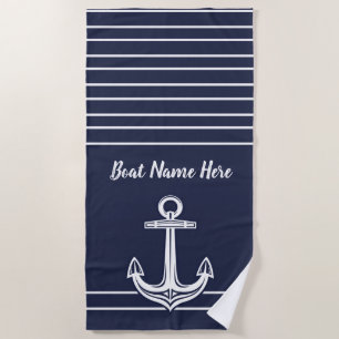Custom Nautical Anchor Ocean Navy Blue Beach Towe Beach Towel