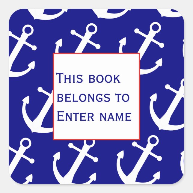 Custom Nautical Anchor Pattern Bookplate Sticker (Front)