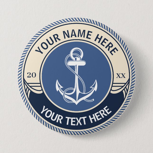 Custom Nautical Anchor Rope Frame 3 Inch Round Button (Front)