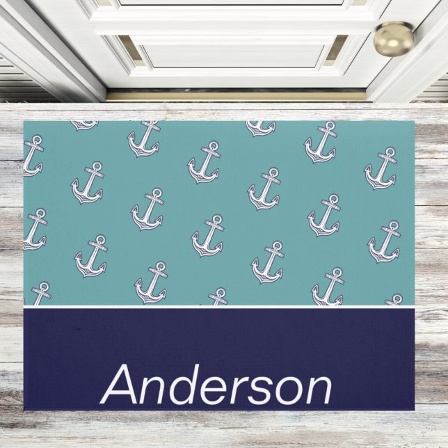 Custom Nautical Anchor  Teal Navy Blue  Doormat (Creator Uploaded)