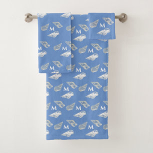 Custom Nautical Blue Seashell Beach house Bath Towel Set