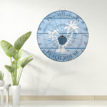 Custom Nautical Blue Wood Beach House Dartboard<br><div class="desc">Elevate your game room or beach house decor with our Custom Nautical Blue Wood Beach House Dart Board, combining coastal charm with personalized style for hours of entertainment. Key Features: Nautical Blue Design: Featuring a soothing nautical blue colour scheme that enhances the ambiance of any beach house or game room...</div>
