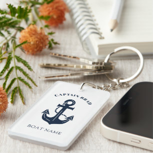 Custom Nautical Boat Name Anchor Captain Keychain