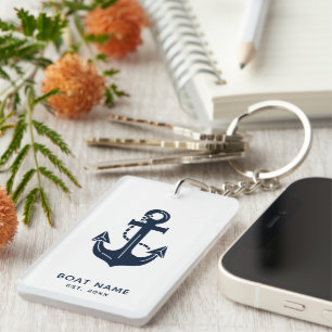 Custom Nautical Boat Name Anchor Keychain