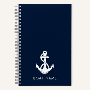 Custom Nautical Boat Name Navy Blue Anchor Notebook