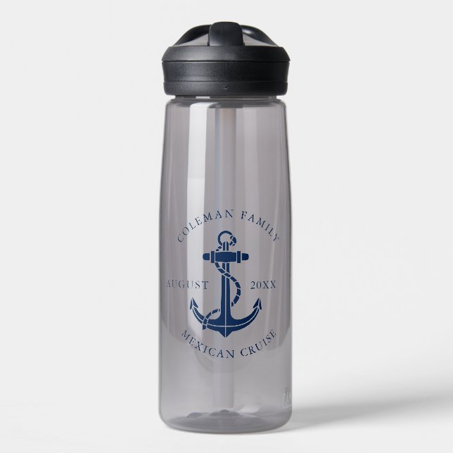 Custom Nautical Boat Navy Blue Anchor  Water Bottle (Front)