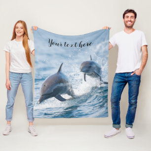 Custom Nautical Bottlenose Dolphins Photo Fleece Blanket