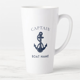 Custom Nautical Captain Boat Anchor Navy Latte Mug