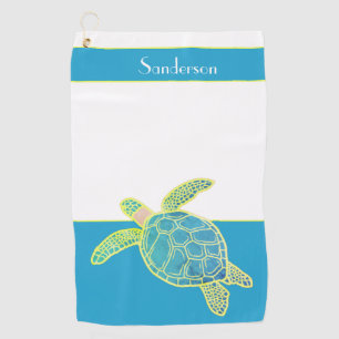 Custom Nautical Coastal Sea Turtle Teal Blue  Golf Towel