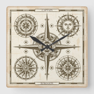 Custom Nautical Compass Square Wall Clock