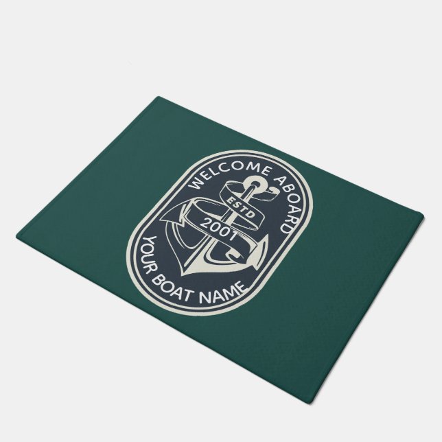 ​Custom Nautical Doormat – Personalized Boat Name (Angled)