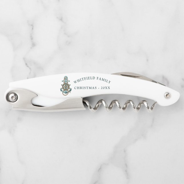 Custom Nautical Family Christmas Reunion Swag Corkscrew (Front)