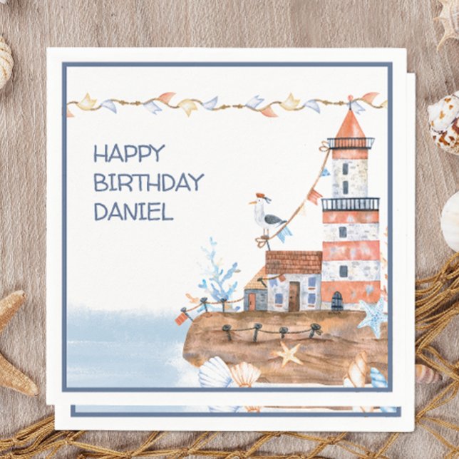 Custom Nautical Lighthouse Napkin (Personalized nautical-themed napkins.)