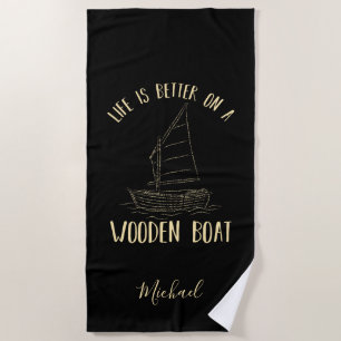 Custom Nautical Marine Boat Illustration Beach Towel