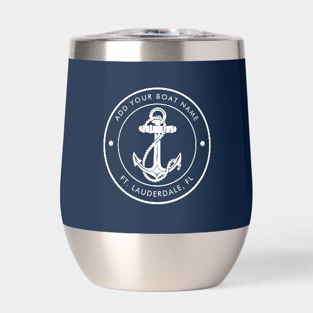 Custom Nautical Navy Blue Anchor Boat Name (Front)
