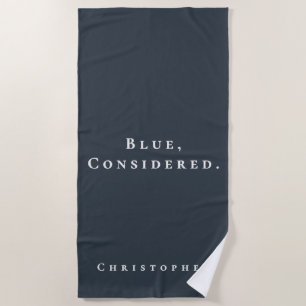 Custom Nautical Navy Blue White Minimal Fun Men Beach Towel