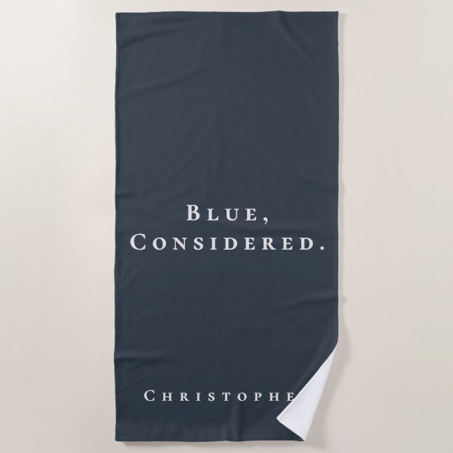 Custom Nautical Navy Blue White Minimal Fun Men Beach Towel (Front)