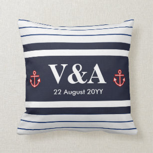 Custom Nautical Navy White Stripes Throw Pillow