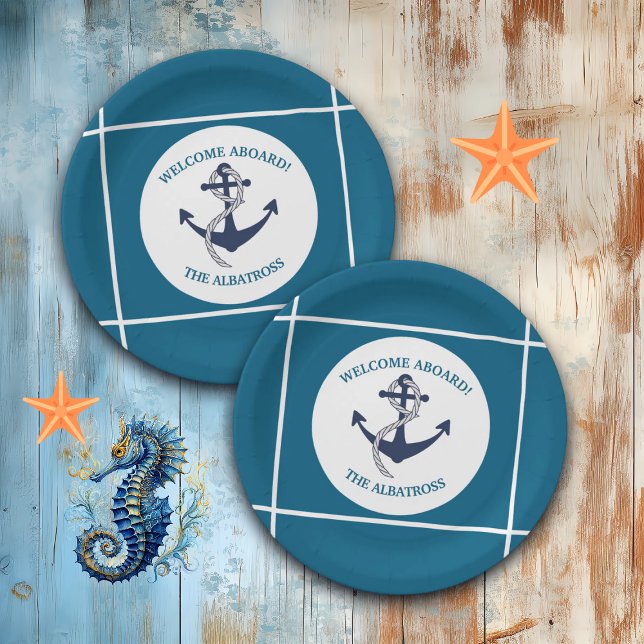 Custom Nautical Pattern Boat Anchor Paper Plate (Creator Uploaded)