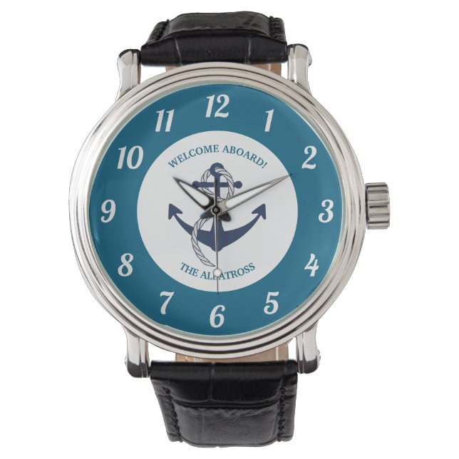 Custom Nautical Pattern Boat Anchor Watch (Front)