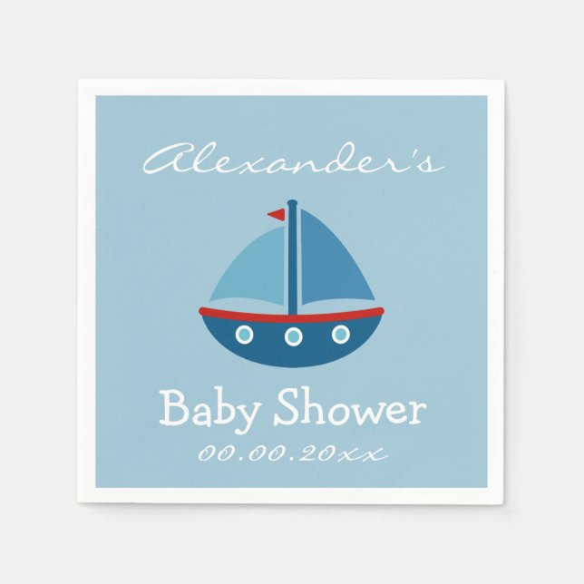 Custom nautical sail boat baby shower napkins (Front)