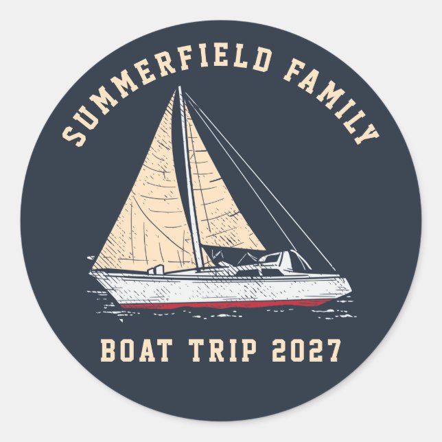 Custom Nautical Sailing Matching Family Boat Trip Classic Round Sticker (Front)