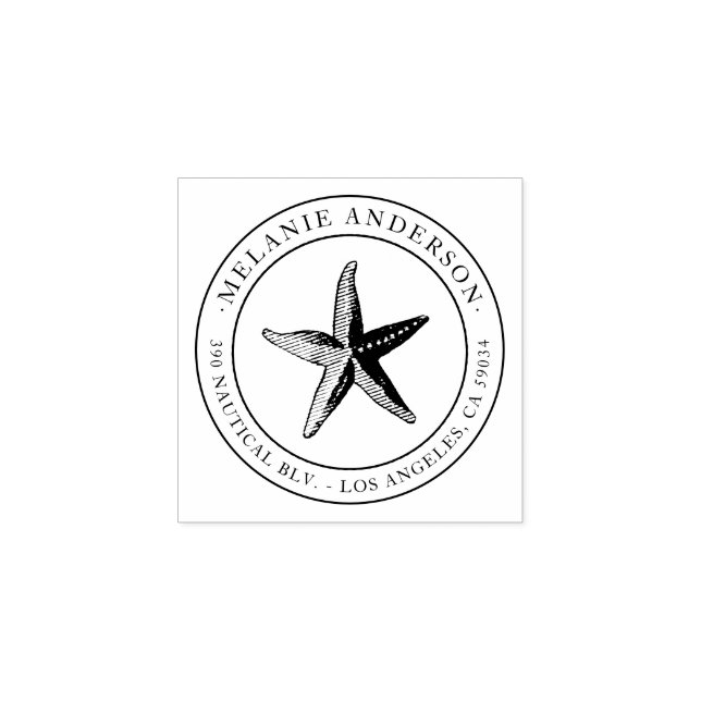 Custom Nautical Starfish Name Return Address Rubber Stamp (Imprint)