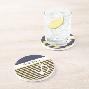 Custom Nautical Sunny Summer Yellow Stripe Pattern Coaster