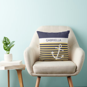 Custom Nautical Sunny Summer Yellow Stripe Pattern Throw Pillow