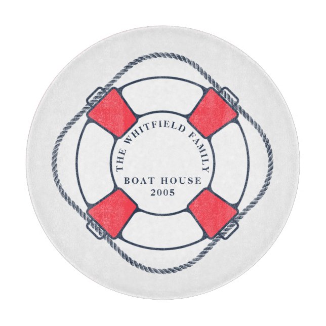 Custom Nautical Swimming Ring Boat House Cutting Board (Front)