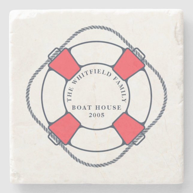 Custom Nautical Swimming Ring Boat House Stone Coaster (Front)
