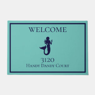Custom Nautical Teal Navy Blue Mermaid Doormat