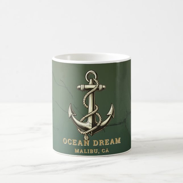 Custom Nautical Welcome Aboard, Boat Name Anchor Coffee Mug (Center)
