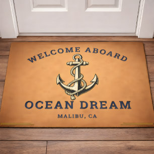 Custom Nautical Welcome Aboard, Boat Name Anchor Doormat